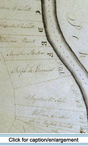 A section of the Frenchville area from a series of maps drawn shortly after the Webster-Ashburton Treaty showing the newly-established American