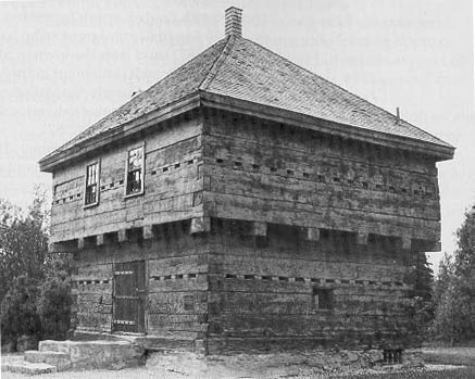 Log blockhouse in Fort Kent, Maine, built for the "Bloodless" Aroostook War. This state-owned structure is a National Historic Landmark.