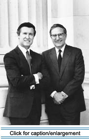 Former senators William Cohen and George Mitchell testified in favor of the Maine Acadian Culture Preservation Act. Courtesy of the William S. Cohen Papers, Special Collections Department, Raymond H. Fogler Library, University of Maine at Orono.