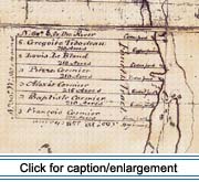 Excerpt of a  map made by New Brunswicks Surveyor General George Sproule of the 1790 land grant made to Joseph Mazerolle and 49 others. The Fourth Tract shows lots along the south shore of the St. John River in what is today the Grand Isle region.