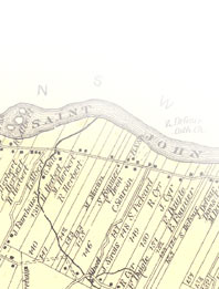 Detail of St. John Valley map from Frederick B. Roe's Atlas of Aroostook County Maine, published in 1877. Acadian Archives collection, University of Maine at Fort Kent.