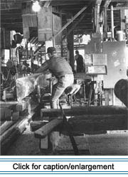 At Tardiff's sawmill in Fort Kent, Maine, Raoul Tardiff operates the saw.